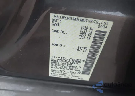 2014 Nissan Altima 2.5 S z USA, uszkodzony, nr VIN 1N4AL3AP6EC280107